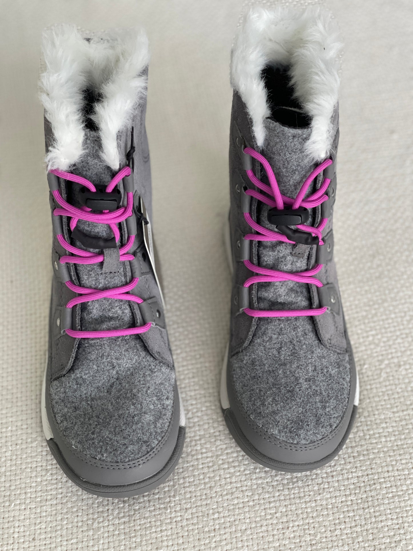 PPU Montgomery NWT Sorel Girl's Waterproof Fleece-lined Boots Gray with Purple Laces Size 3