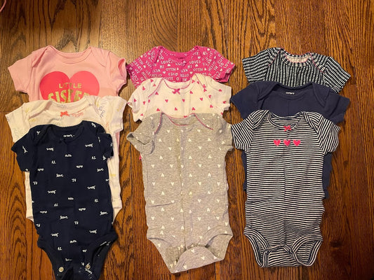 Carters baby girl size 3m bodysuit bundle (9 total)  Navy blue, pink, hearts