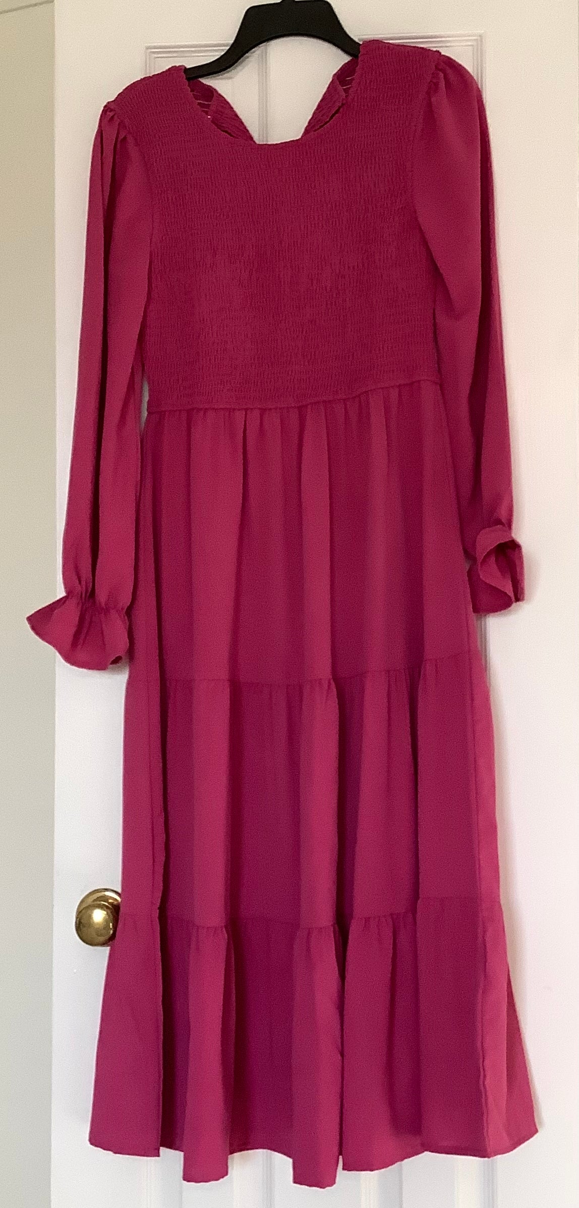 #130 Dark pink smocked long sleeve dress Sz M