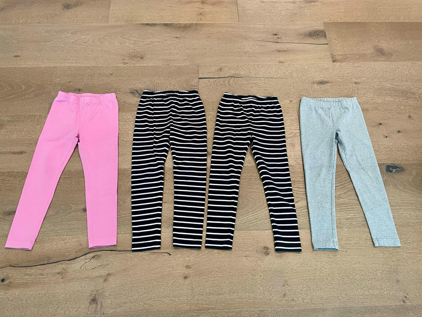#222 Hanna Andersson Girls 5 Pink Black-and-White Striped Light Gray Leggings Bundle