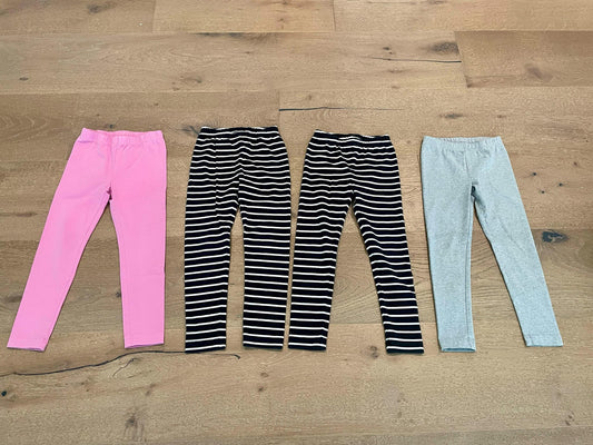 #222 Hanna Andersson Girls 5 Pink Black-and-White Striped Light Gray Leggings Bundle