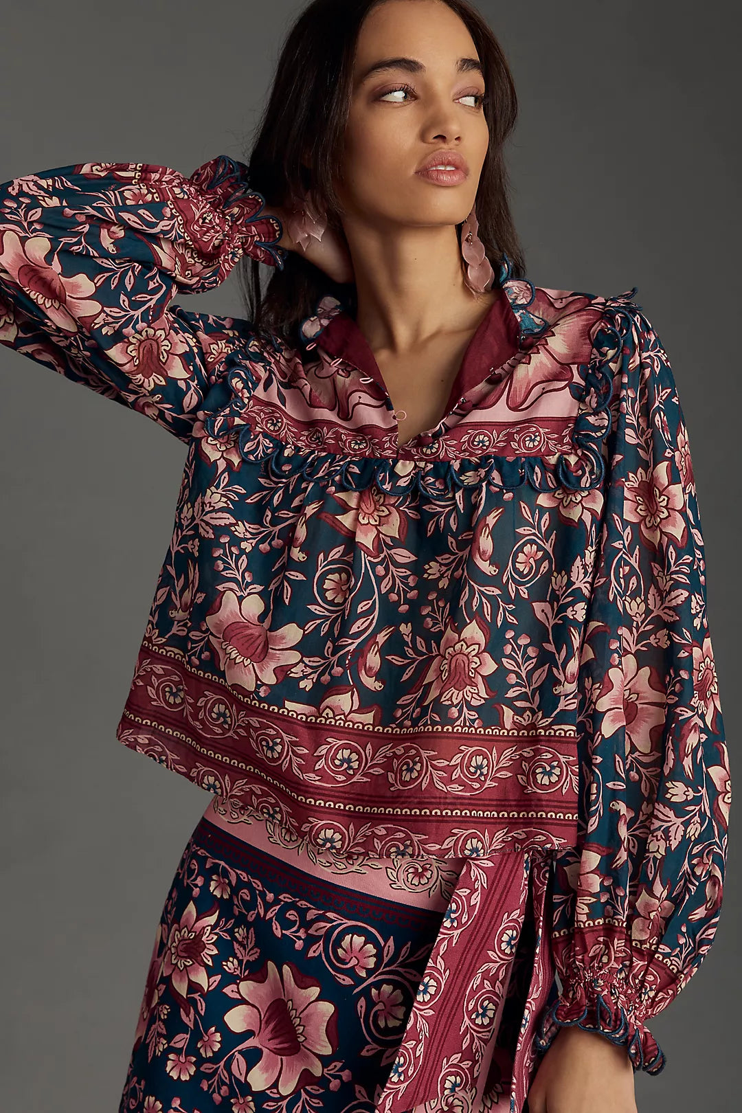 Seller #144 FARM RIO Ainika Charm Long-Sleeve Blouse - Size XSmall