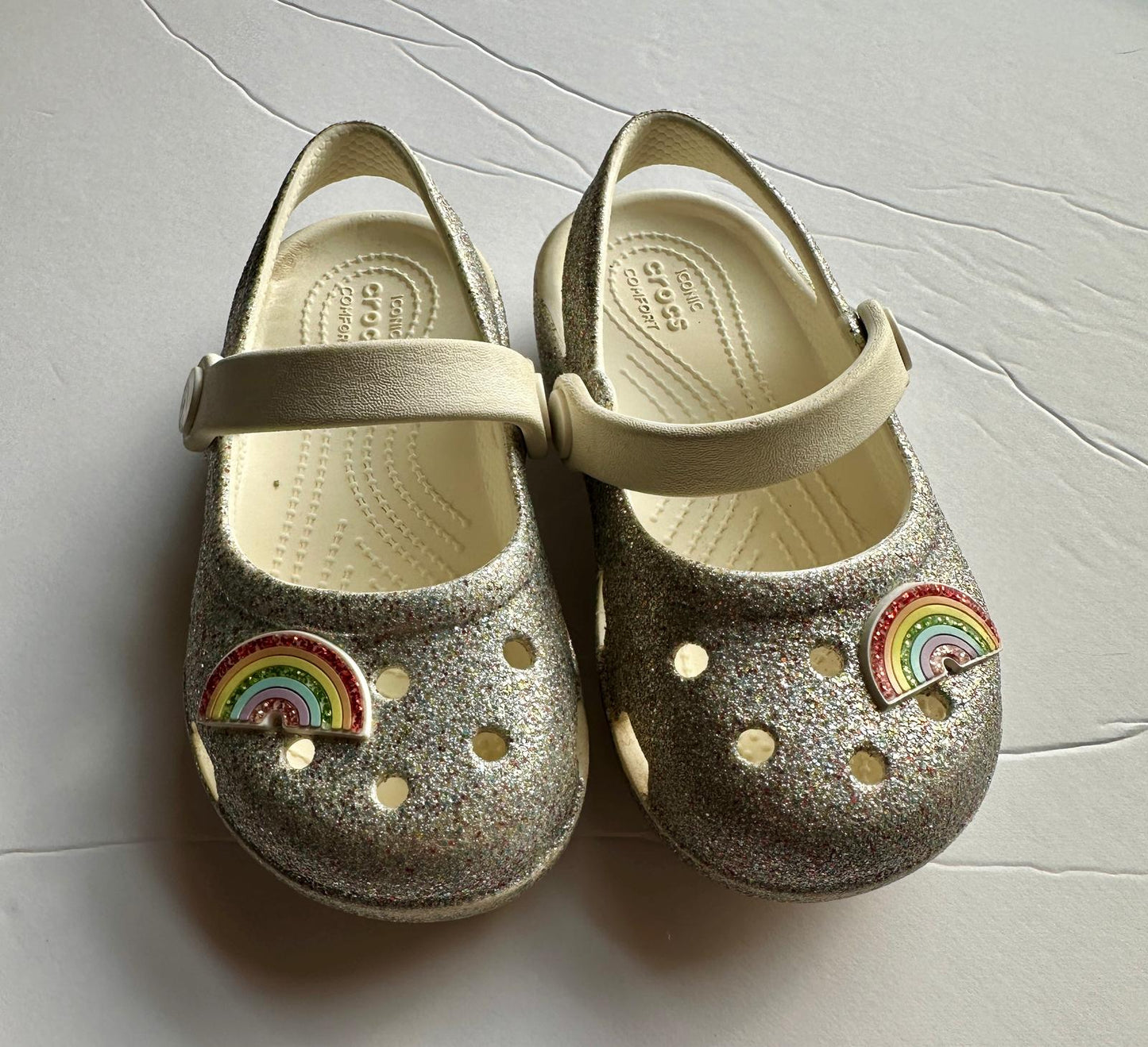 #162 Crocs Sparkle Rainbow shoes size 9