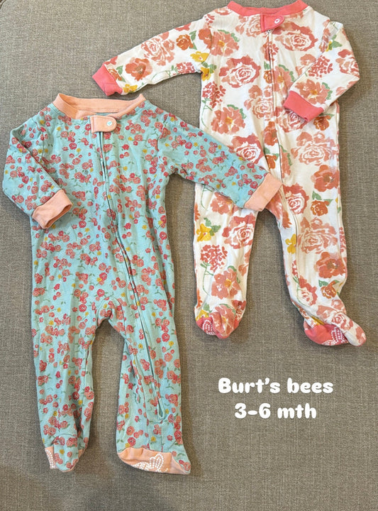 #145 Burts Bees set of 2 sleepers Girls 3-6 mth EUC