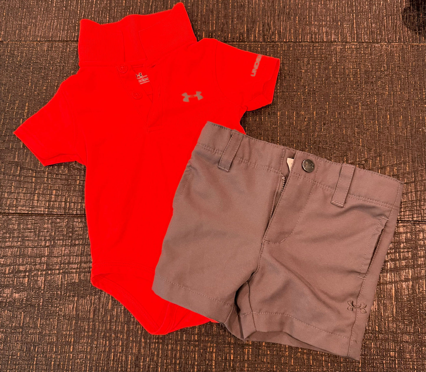 #42 Under Armour Boys 0-3M Orange Onesie and Shorts