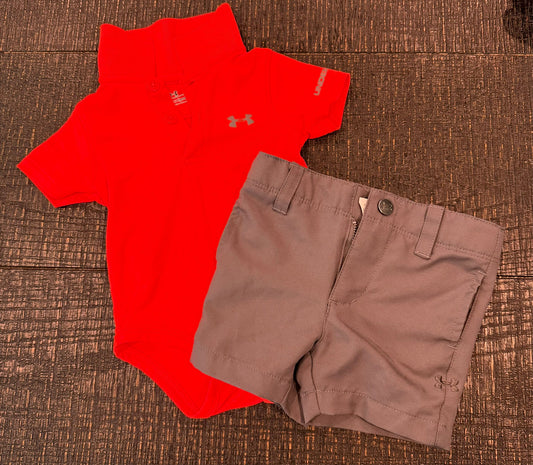 #42 Under Armour Boys 0-3M Orange Onesie and Shorts