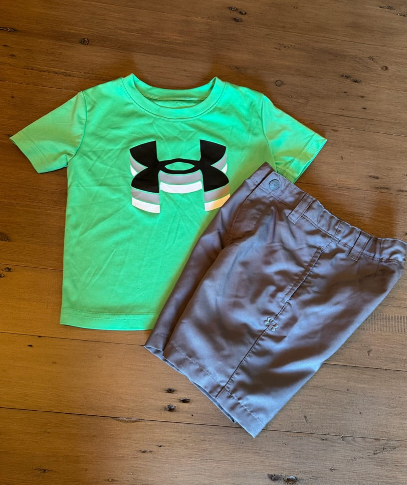 #42 Under Armour Boys 3T Green Shirt and Grey Short Bundle