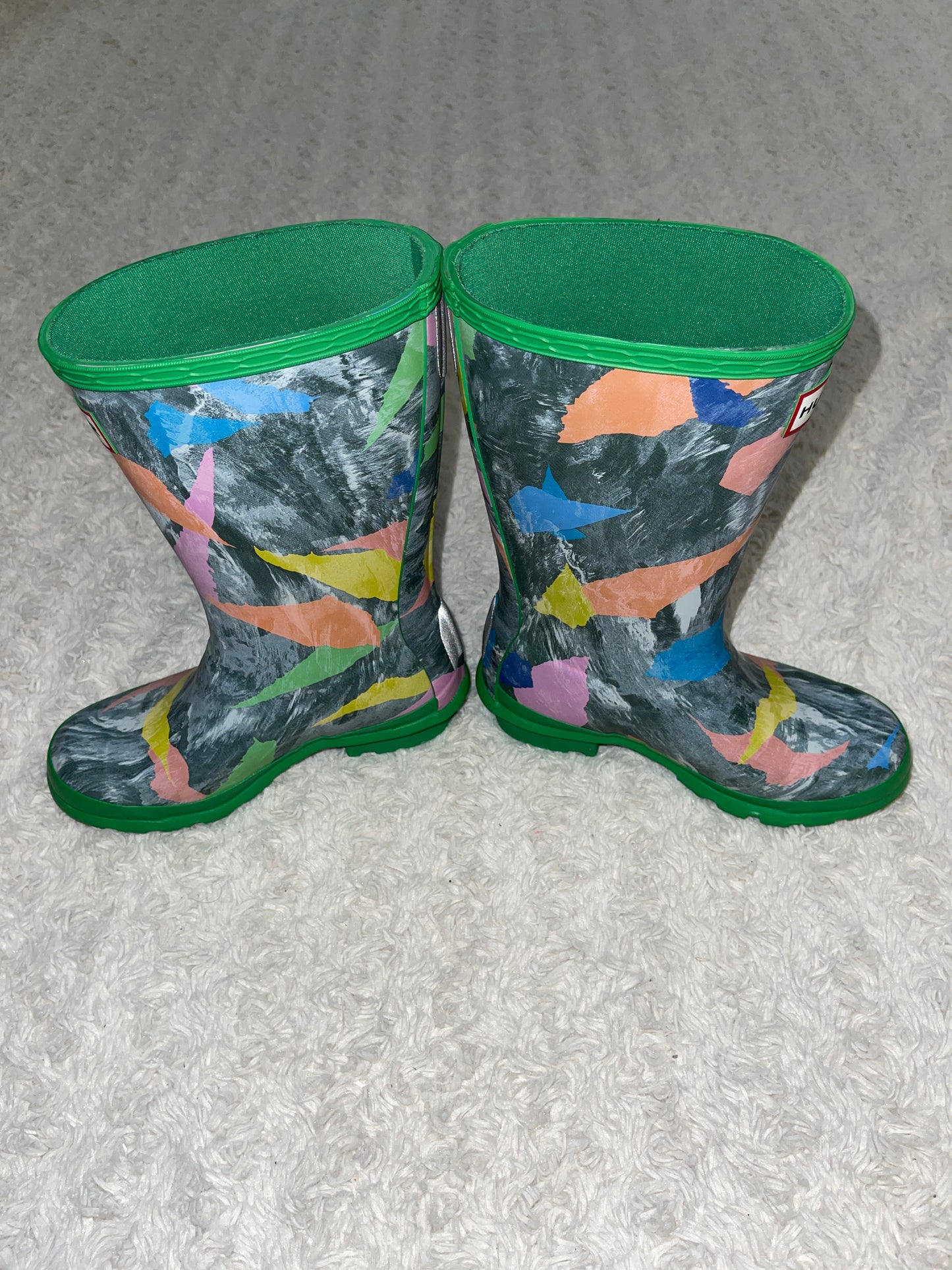 PPU Montgomery VGUC Hunter Boots Girls Storm Camo Print Size US 13B/1G (EU 31) with EUC Yellow Fleece Boot Socks Fits Shoe Sizes 11-13