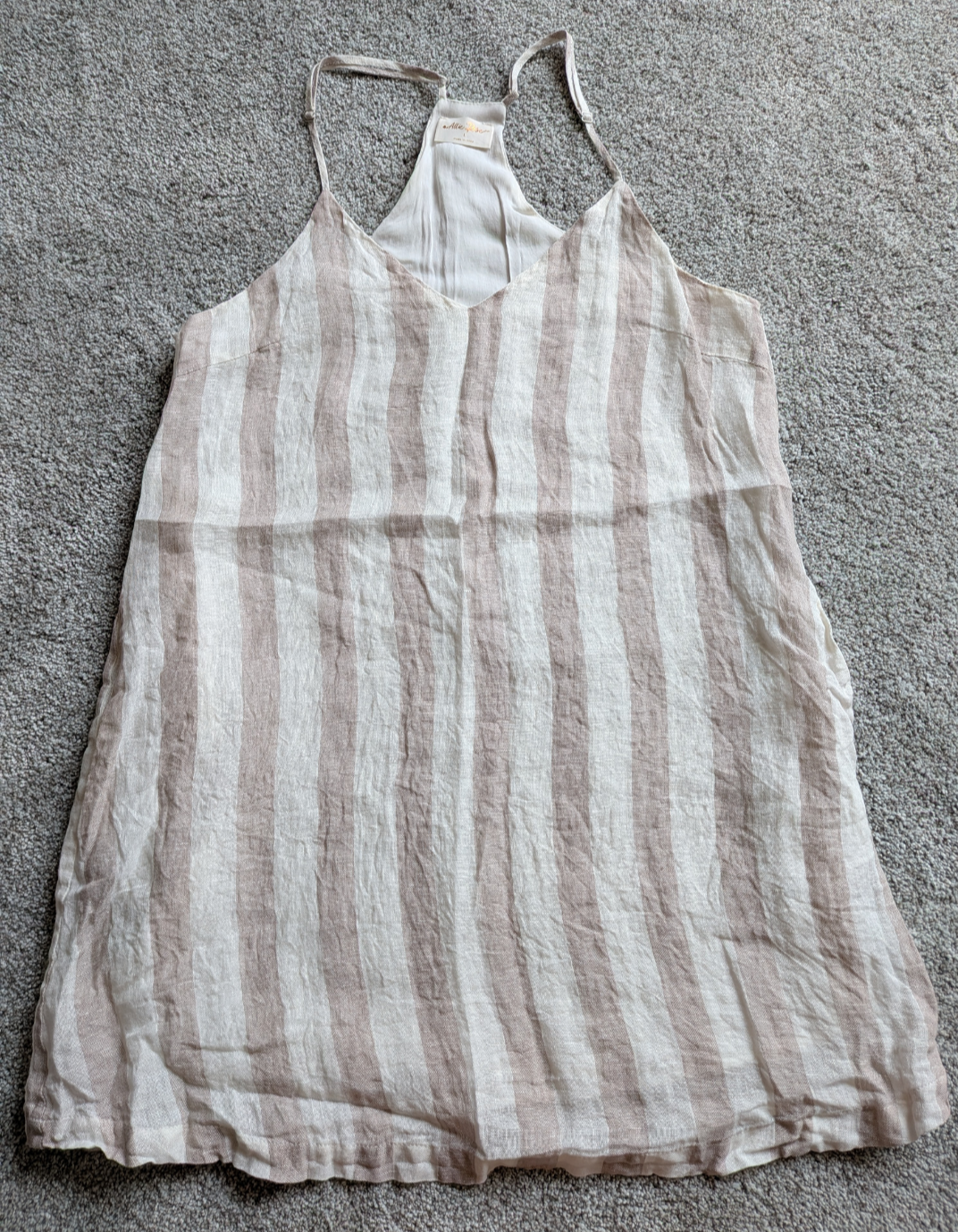 #17 Allie Rose Linen stripped dress women L (fits like Medium)
