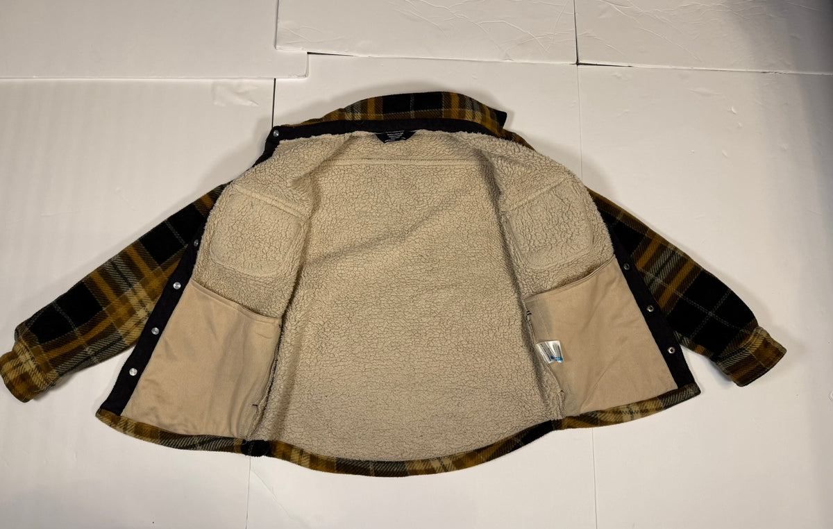 #141 Boys Large 10/12 Brown/Black Plaid Member's mark Sherpa Lined Fleece jacket