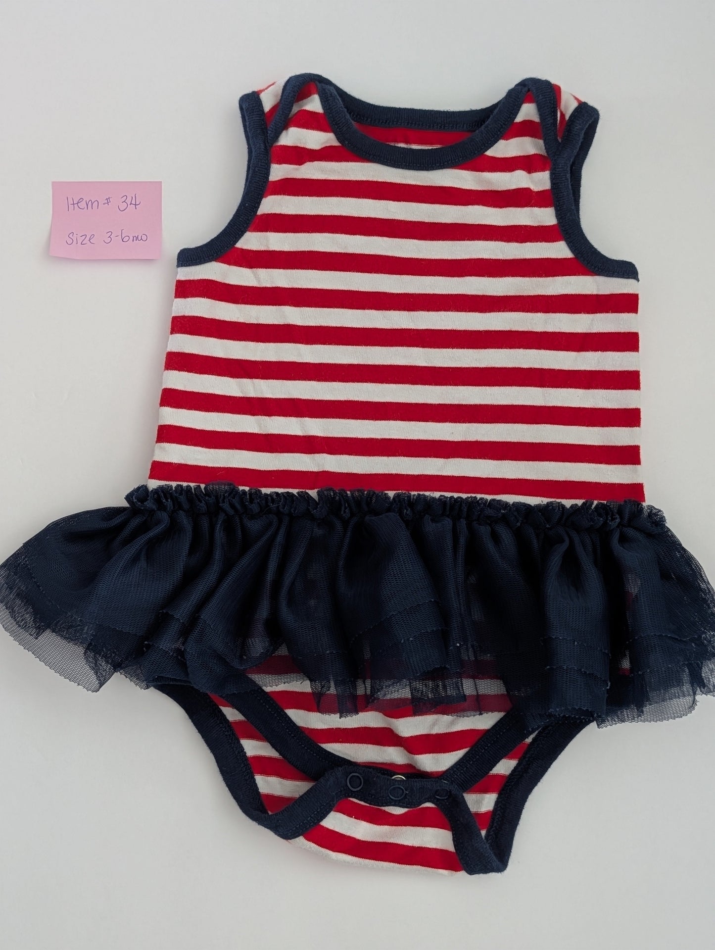 Seller 97, Red, White & Blue Skirted Onesie, Baby Girl, size 3-6mo (item 34)