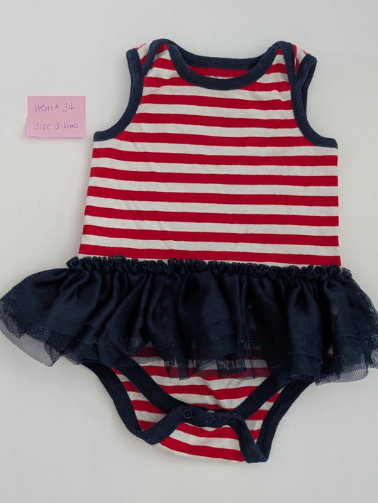 Seller 97, Red, White & Blue Skirted Onesie, Baby Girl, size 3-6mo (item 34)