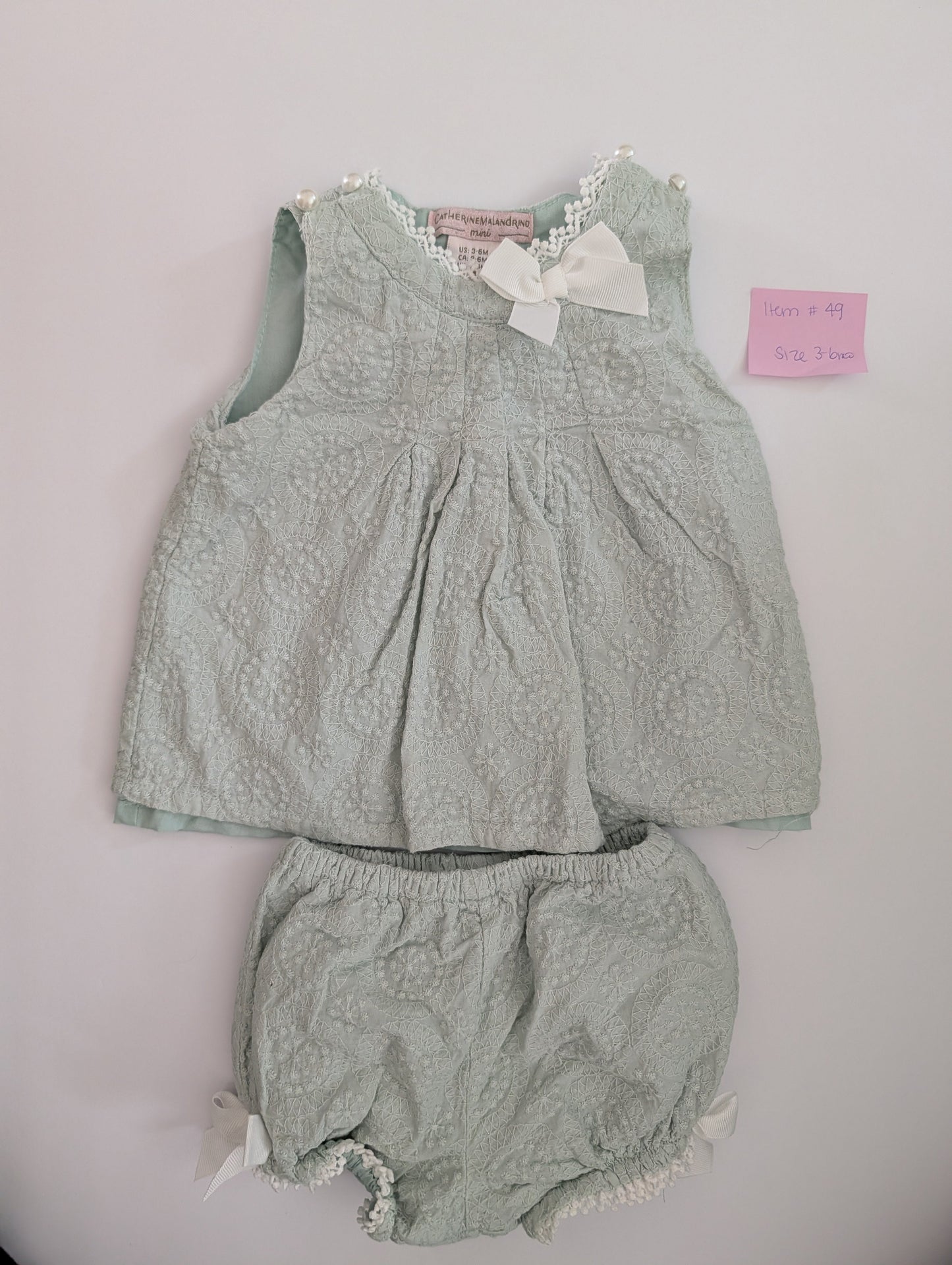 Seller 97, Catherine Malandrino Mini, Seafoam Embossed Set, baby girl, some 3-6mo (item 49)