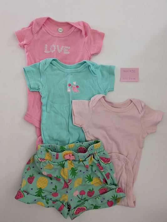 Seller 97, Gymboree Fruit Shorts w/Matching Onesies, Baby Girl, size 3-6mo (item 52)