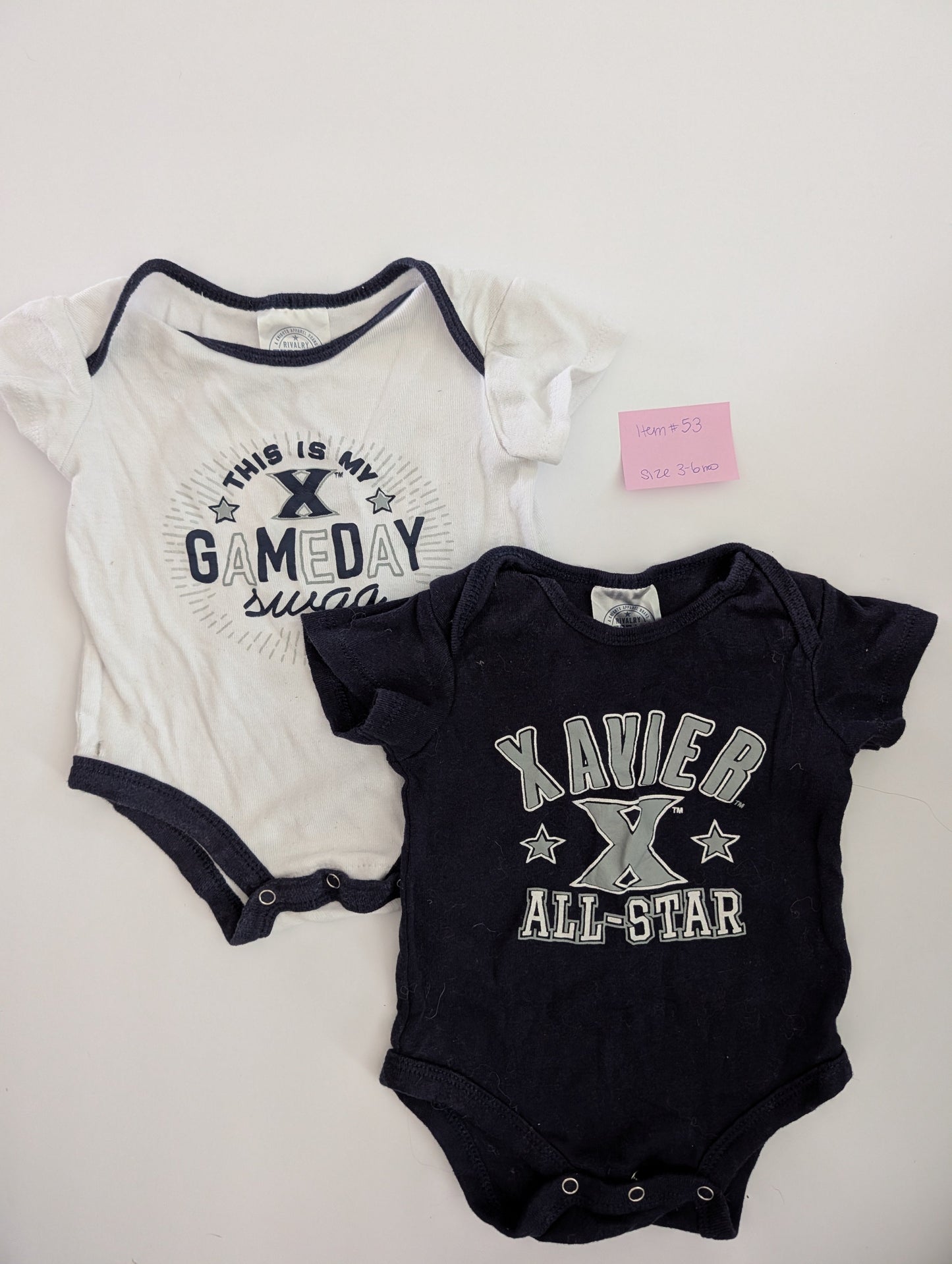 Seller 97, Xavier Game Day Onesies, gender neutral, Size 3-6mo (item 53)