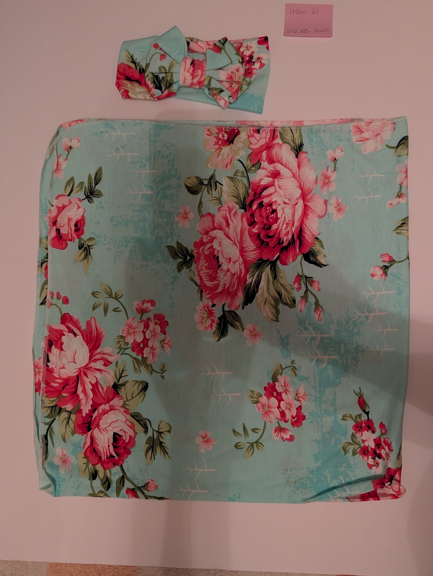 Seller 97, NB Floral Swaddle/Receiving Blanket w/matching Headband, Baby Girl, NB (item 61)