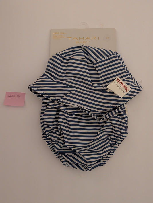 Seller 97, Tahari Blue Striped Swim Diaper Cover & Hat w/strap, Baby 18mo (item 75)
