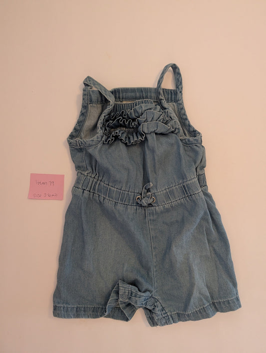 Seller 97, Cherokee, Jean Ruffle Romper, Baby Girl, Size 3-6mo (item 79)