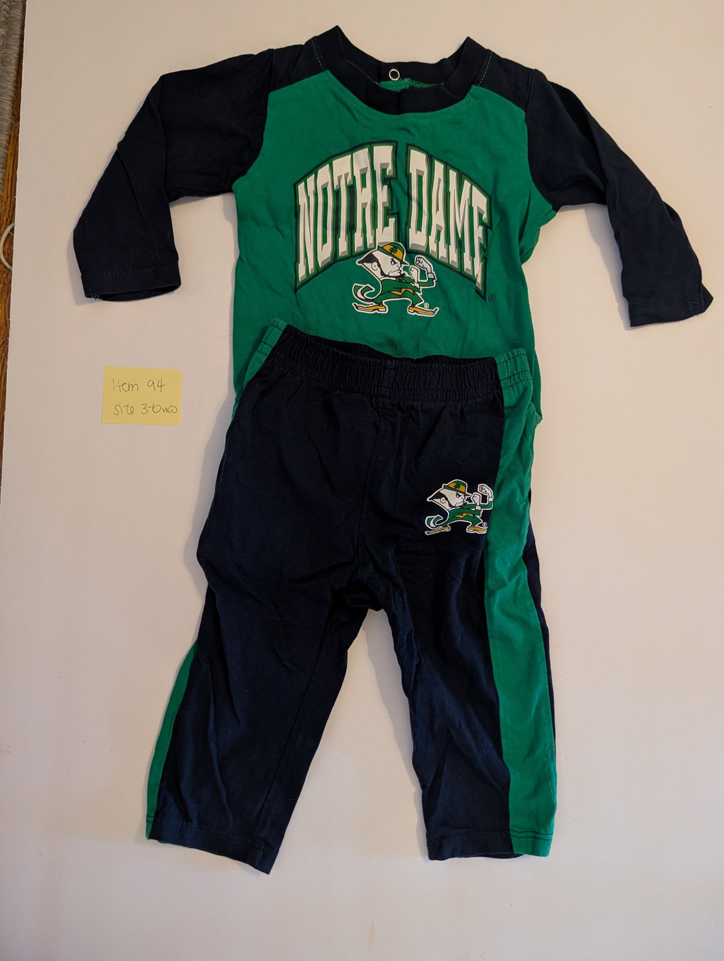 *Reduced* Seller 97, Notre Dame Game Day Set, Baby, size 3-6mo, NWOT, (item 94)