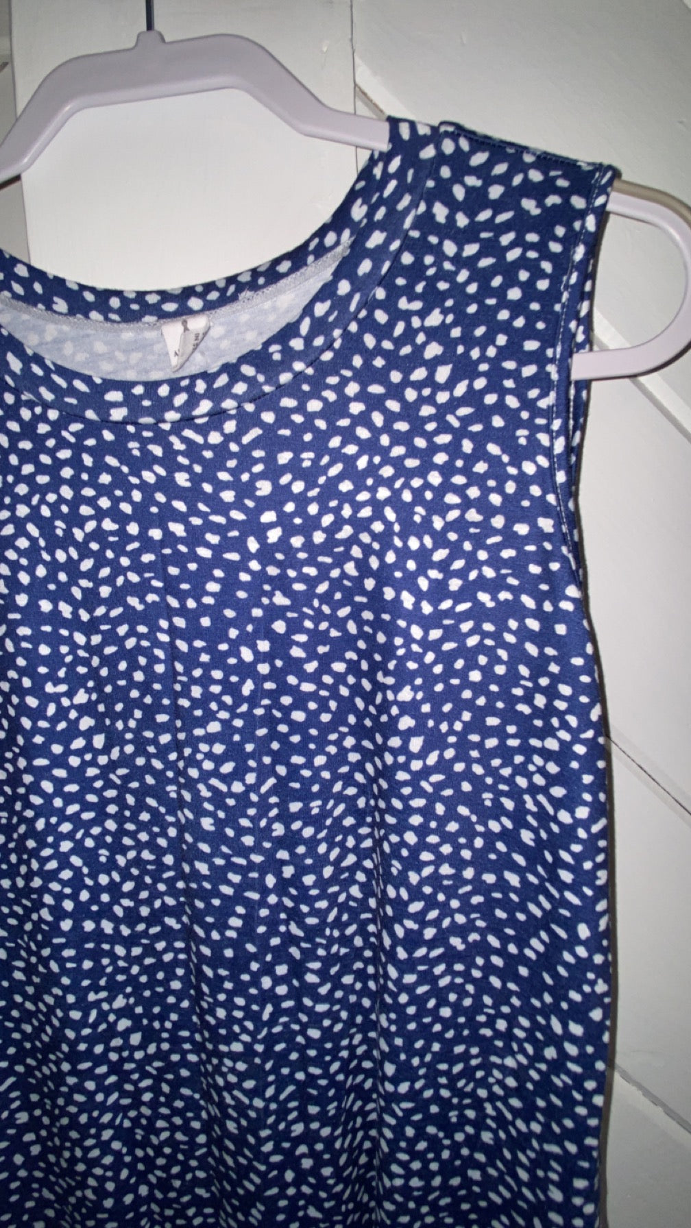 White polka dot / Blue Maxi Dress - Women Medium