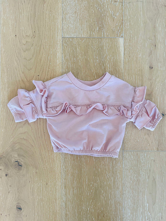 #222 Gymboree Girls Size 0-3 Months Pink Ruffle Lightweight Sweatshirt