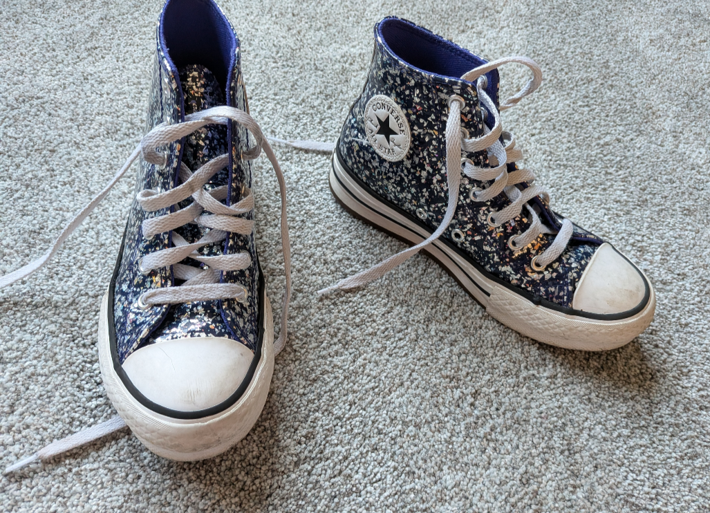 #17 Converse All Star High Top Chucks with platform sole, glitter - night indigo, kids size 2
