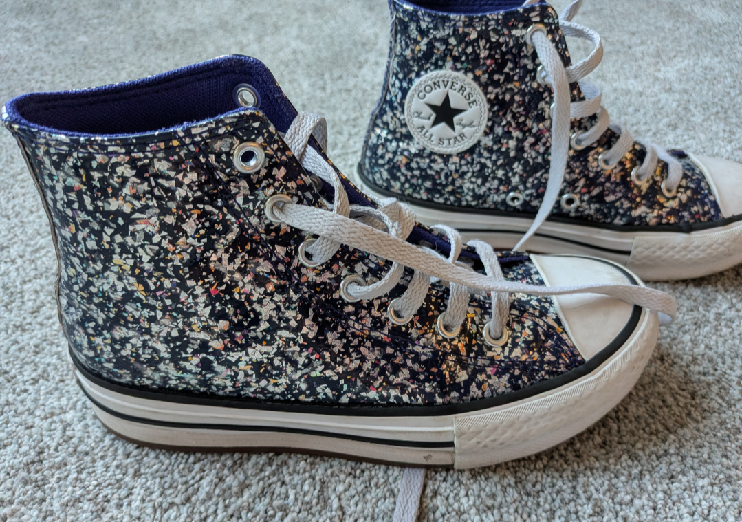 #17 Converse All Star High Top Chucks with platform sole, glitter - night indigo, kids size 2