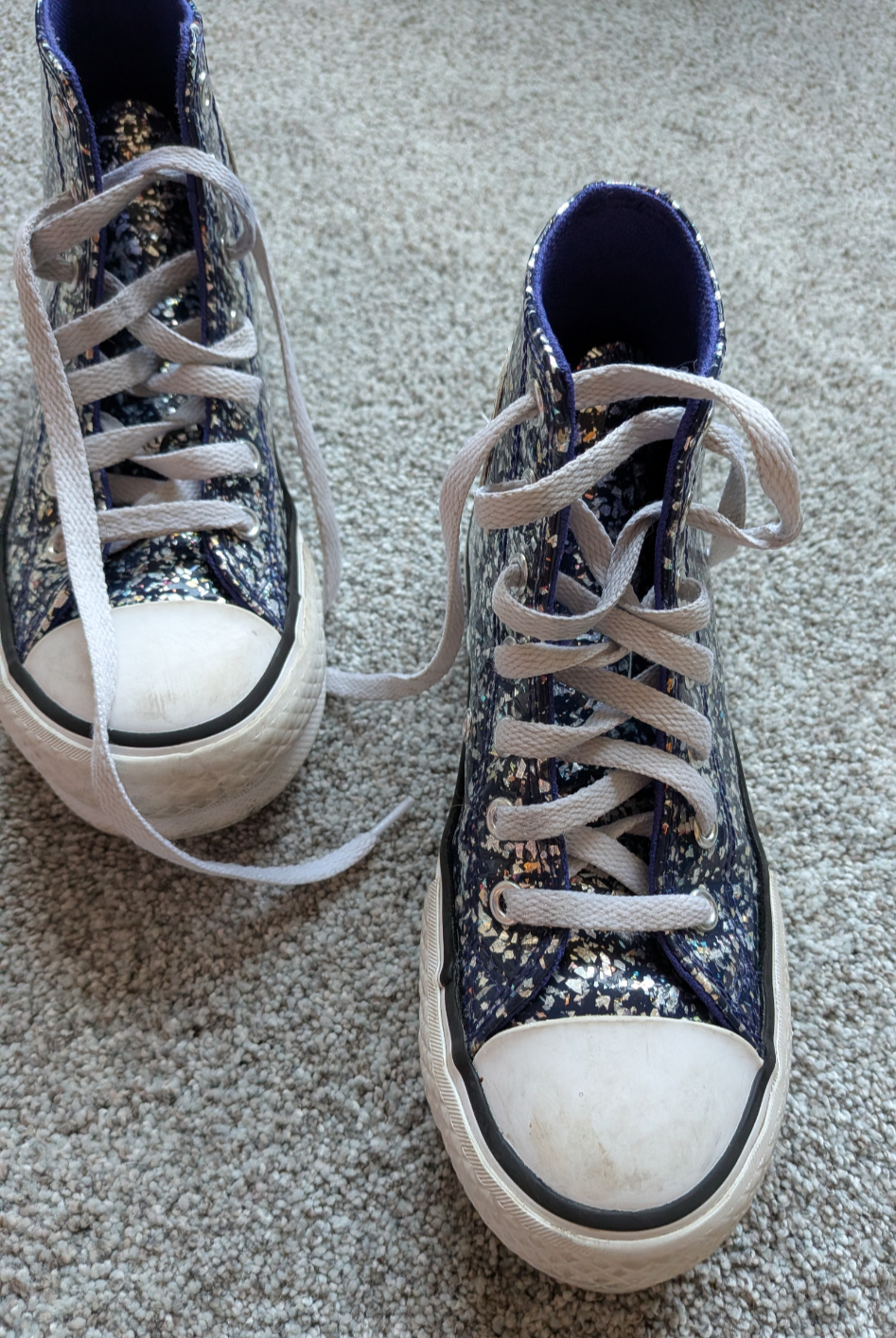 #17 Converse All Star High Top Chucks with platform sole, glitter - night indigo, kids size 2
