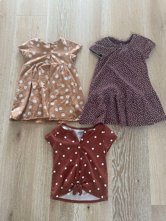 #222 Little Co., Carter's, OshKosh B'gosh Girls 4-5 Brown Dresses and Tie Shirt Bundle