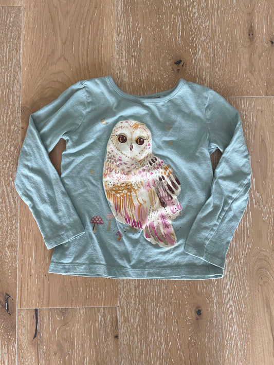 #222 Carter's Girls 5 Mint Green/Light Blue Owl Shirt with Gold Detailing
