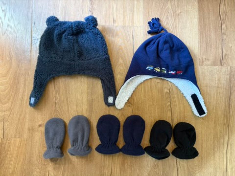 #6 - Boys Navy Winter Hats and Mittens -  12 months