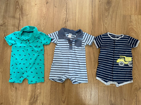 #6 - 3 Carters Boys Summer Boy Shorts Onesies, 18 months