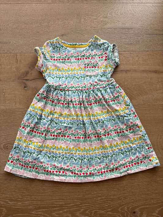 #196 Mini Boden Girls 6/7 Springtime Flowers Animals Dress with Pockets