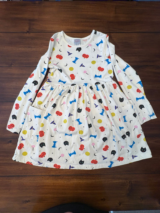 #197 Hanna Andersson Girls Size 8 Cream Halloween Printed Swing Dress