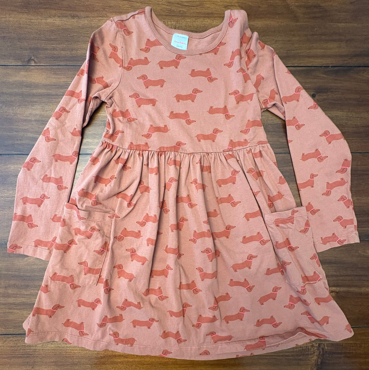 #197 Hanna Andersson Girls Size 8 Rust Dog Printed Swing Dress