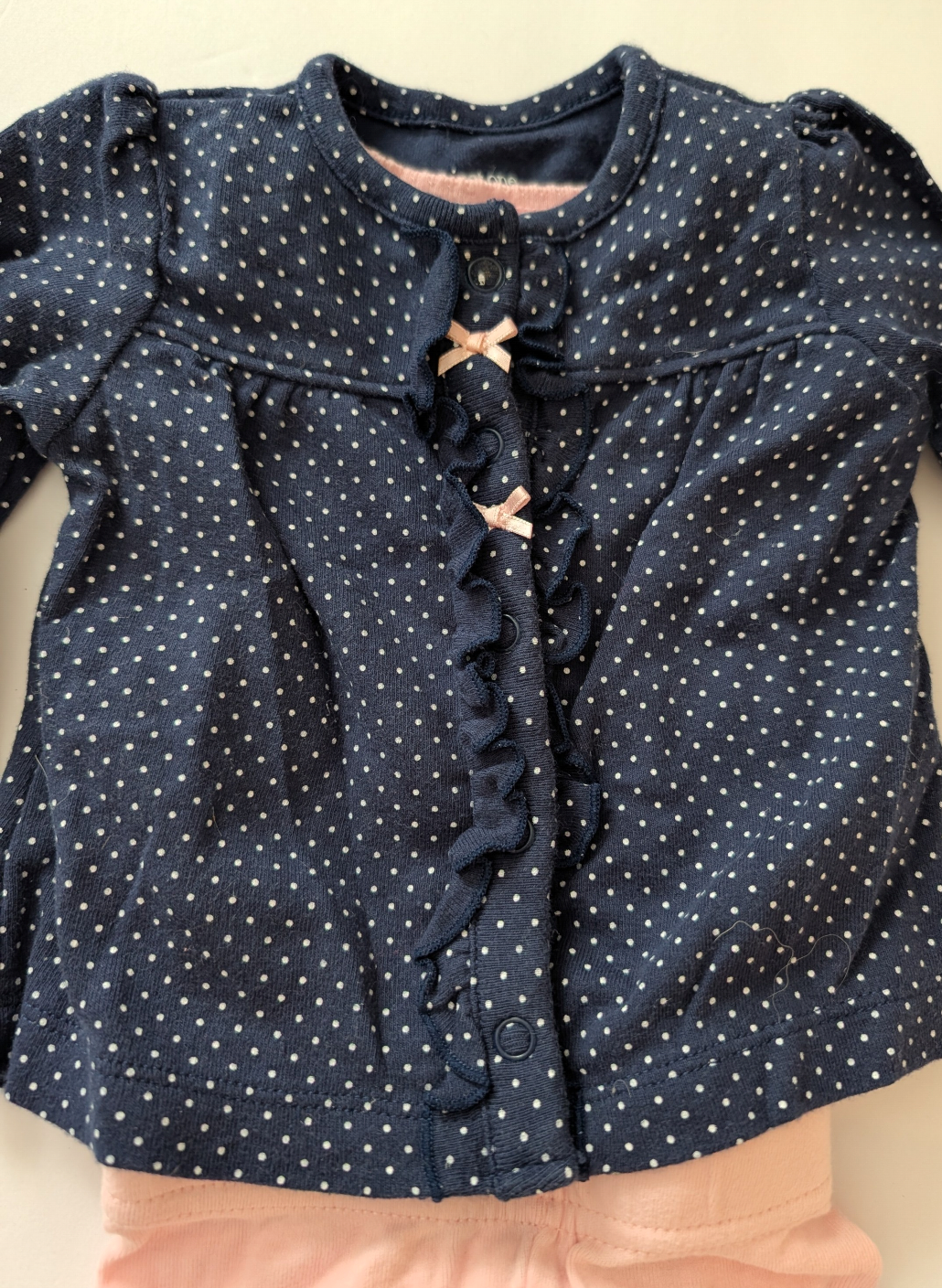 Seller 97, Carter's Navy Polka Dot Jacket w/Pink Pant set, baby girl, size 3mo (item 145)