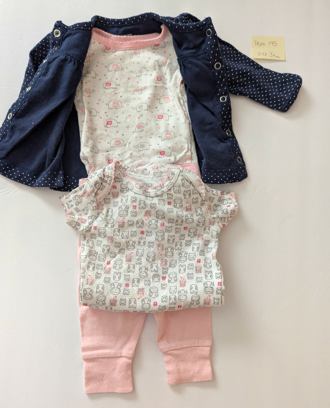 Seller 97, Carter's Navy Polka Dot Jacket w/Pink Pant set, baby girl, size 3mo (item 145)