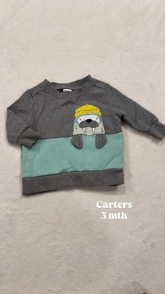 #145 Carters walrus sweatshirt Boys 3 mth EUC