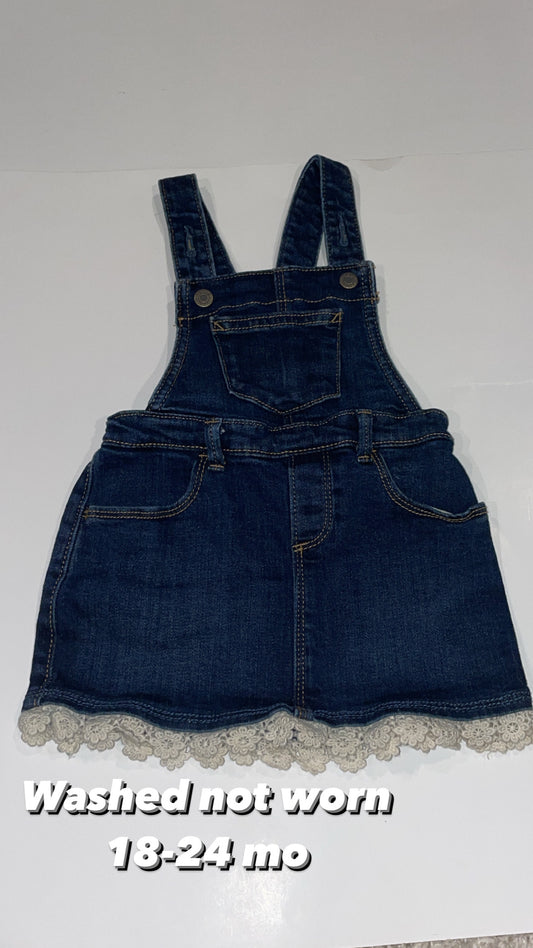 Old Navy 18-24 mo Denim overall dress with lace trim