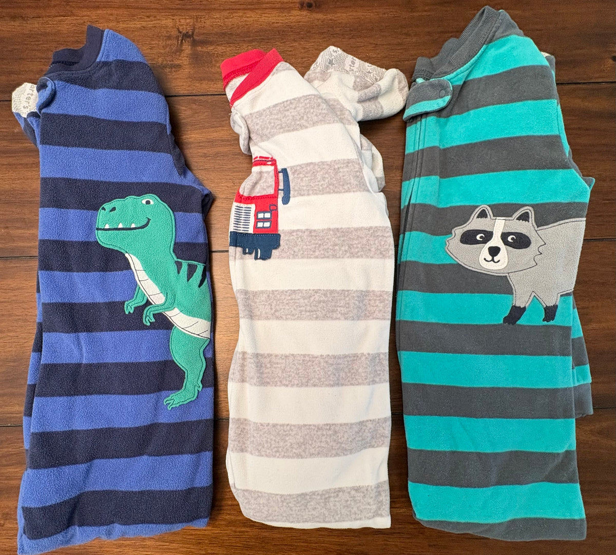 #197 Carter's Boys Size 5T	Aqua White & Blue Embroidered Fleece Footed Zipper Sleeper Bundle