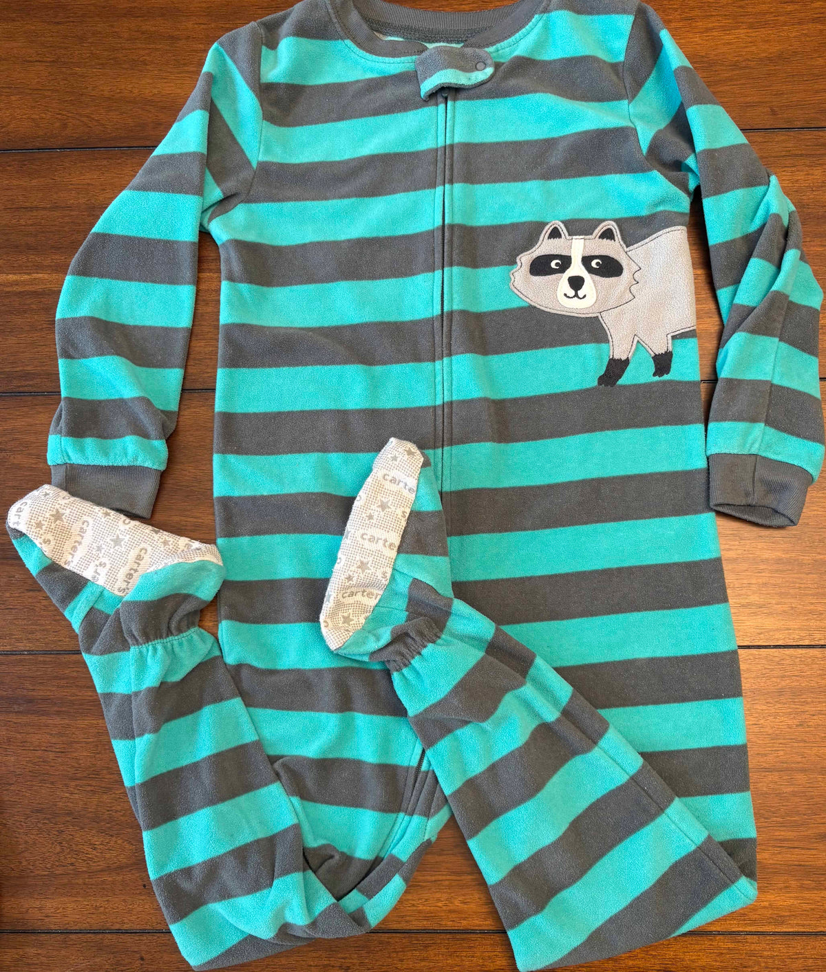 #197 Carter's Boys Size 5T	Aqua White & Blue Embroidered Fleece Footed Zipper Sleeper Bundle