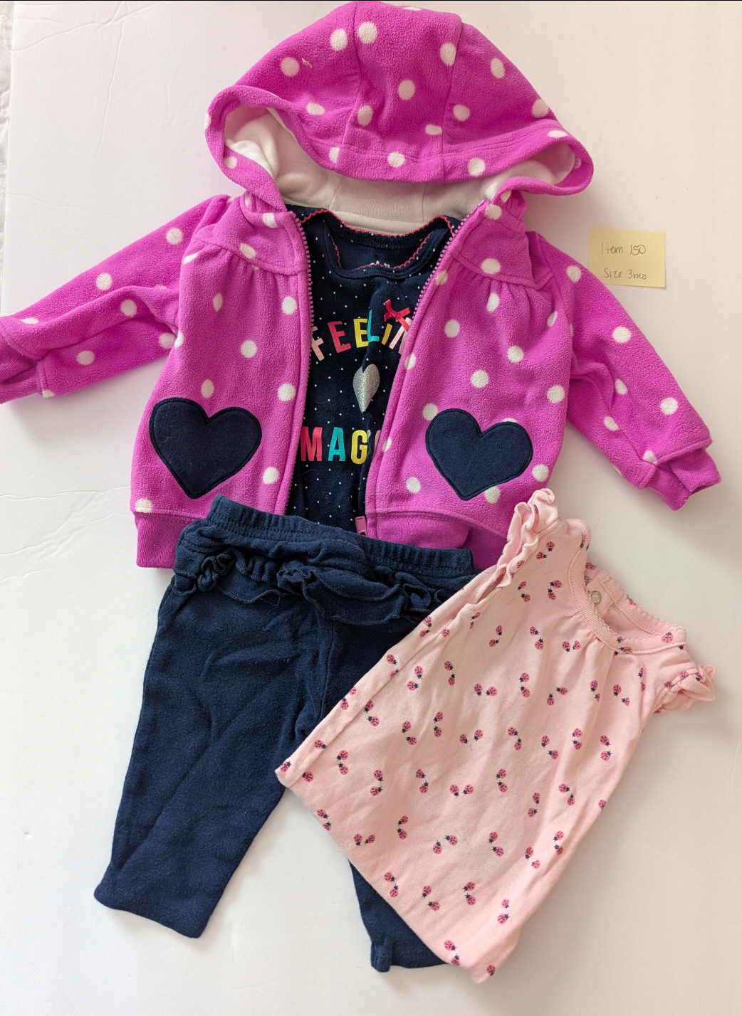 *Reduced*  Seller 97, Carter's Neon Purple Hooded Fleece w/Navy Ruffle Leggings Set, baby girl, size 3mo (item 150)
