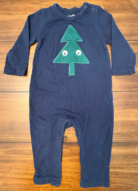 #197 Gap Boys Size 12-18M Navy	One Piece Romper with 3-D Fleece Christmas Tree Embellishment