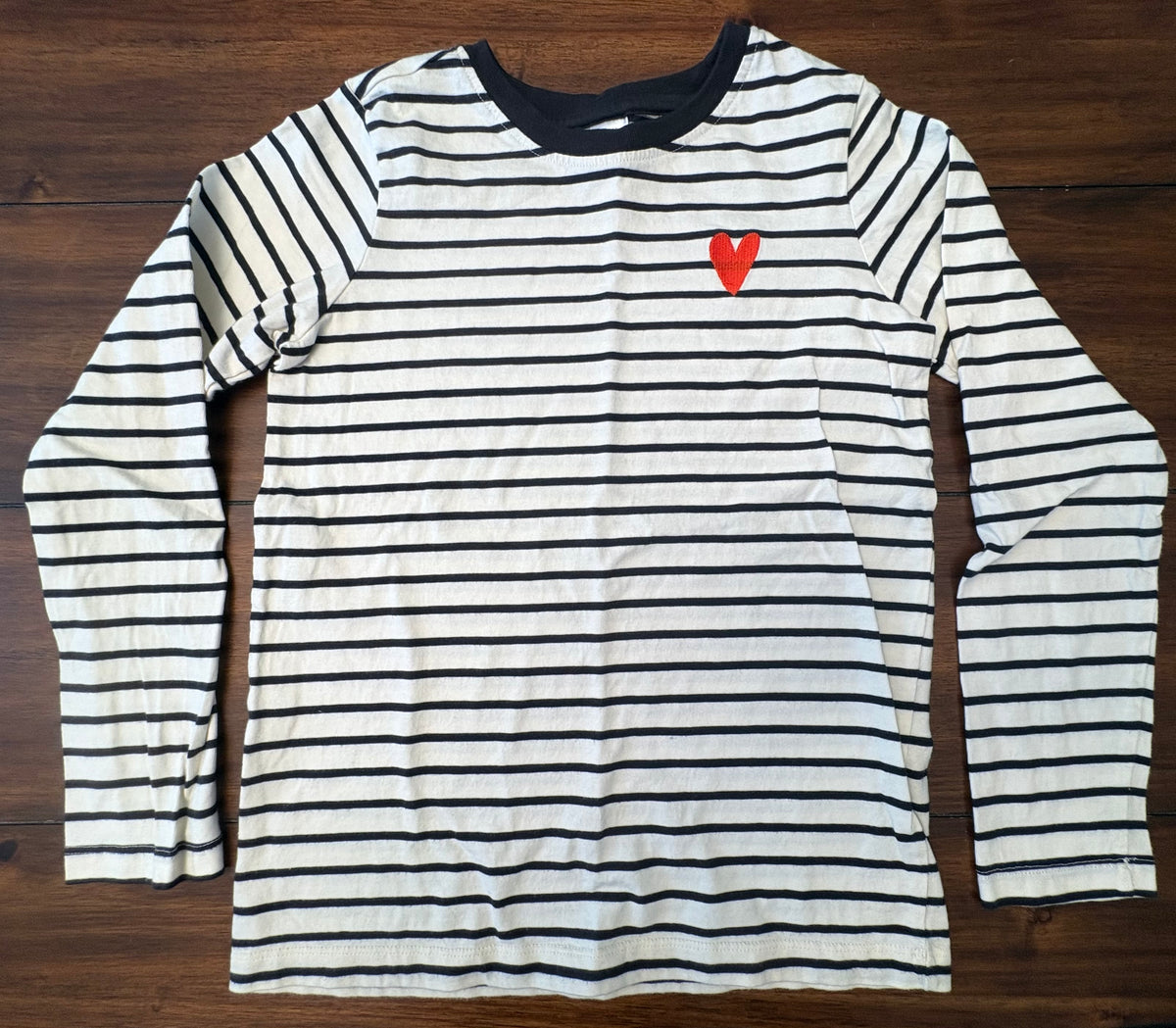 #197 Hanna Andersson Girls Size 10 Black & Cream Striped Long Sleeve Top