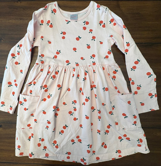 #197 Hanna Andersson Girls Size 8 Pink Apple Printed Long Sleeve Dress