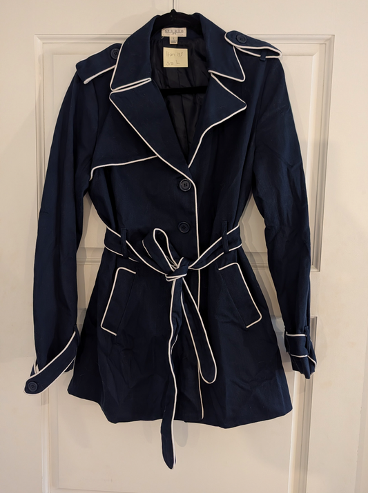 *Reduced* Seller 97, Studio JP Women's Navy Blue "Trench" Coat, Women's, size Large (item 133)
