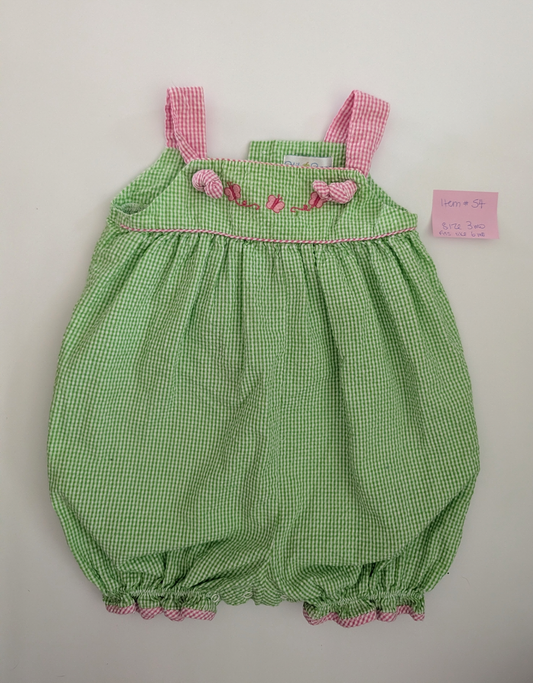 Seller 97, Green & Pink Seersucker Bubble, baby girl, size 3mo (item 54)