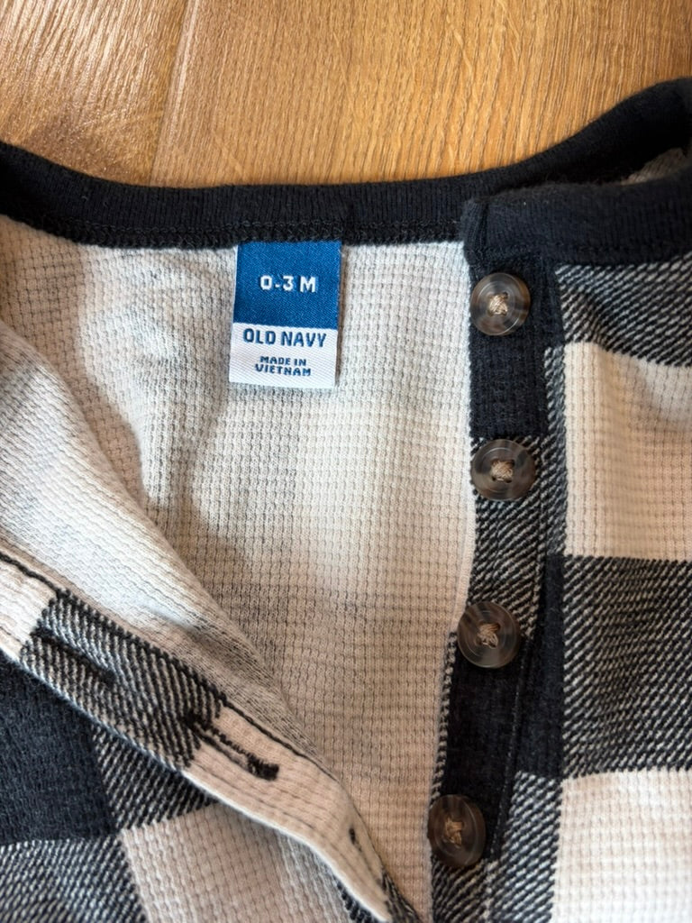 #6 - Old Navy Buffalo Plaid Onesie/PJs - 0-3 months