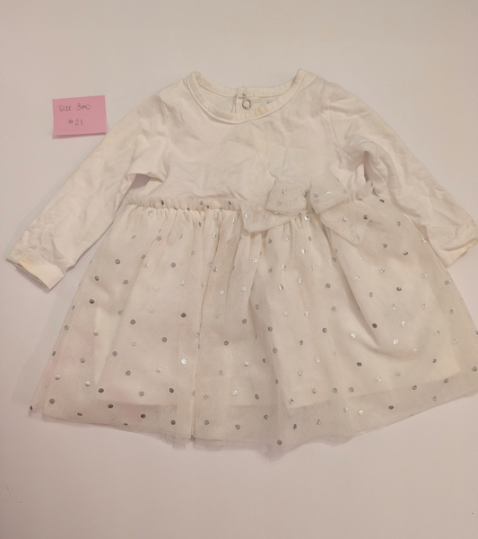 Seller 97, Carter's White Dress w/Tulle skirt & silver polka dots, baby girl, size 3mo (item 21)