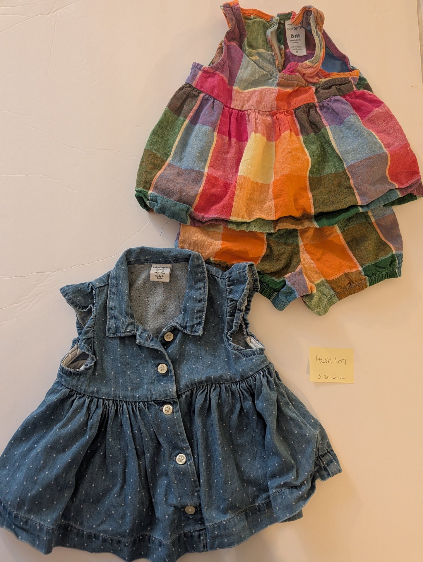 *Reduced* Seller 97 Baby Gap, Jean Polka Dot Dress & Bright Plaid Set, baby girl, size 6mo (item 167)